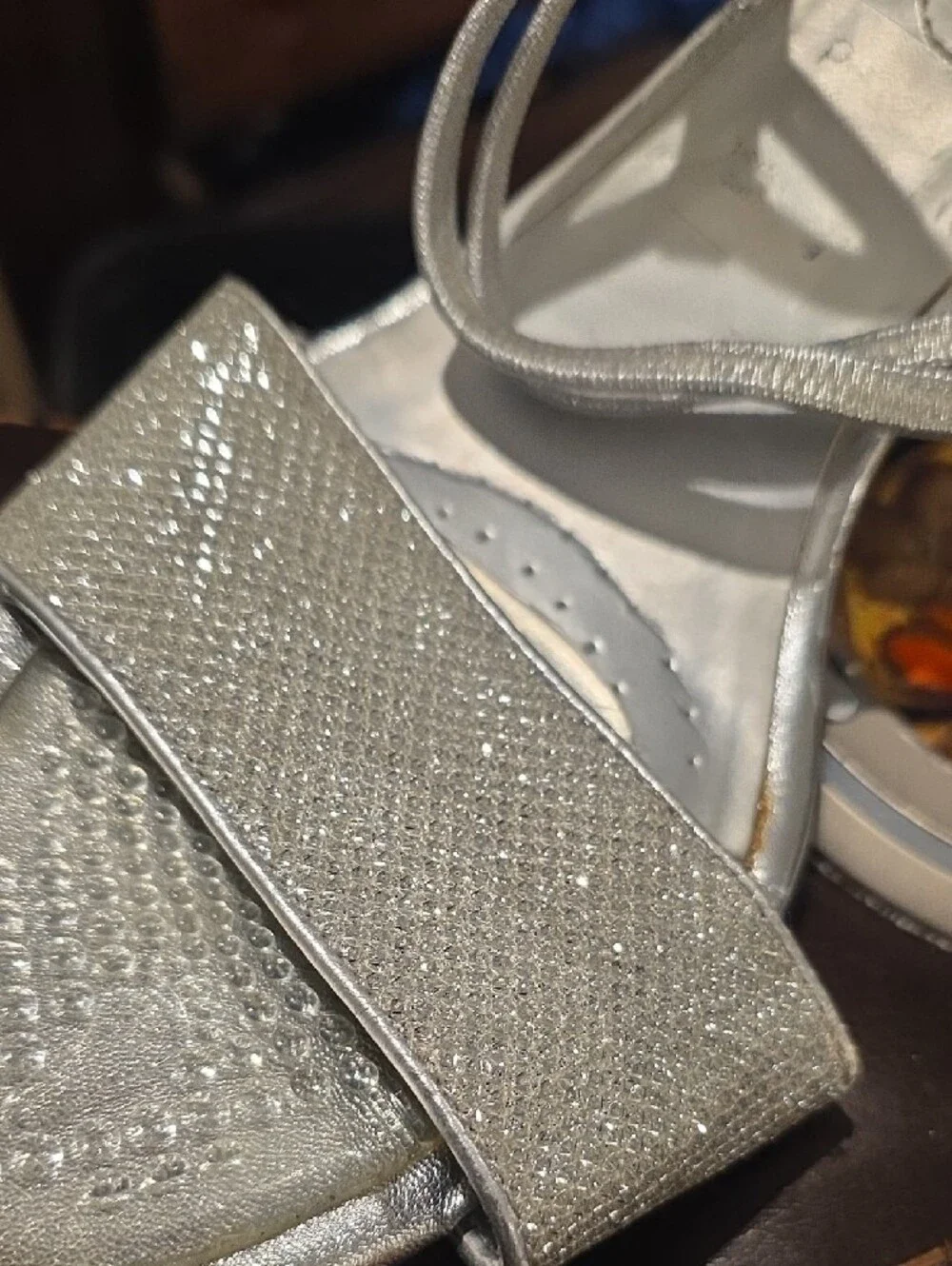 Worthington Silver Glitter Strappy Wedge Sandals